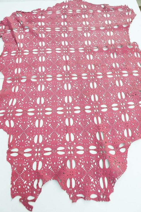 Pink Laser Cut Leather Lambskin Hide 5.3 Square Feet Rare Intricate Design  LMS00027